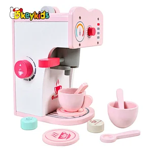 Hot sale pretend play pink wooden toy coffee maker for children W10D526
