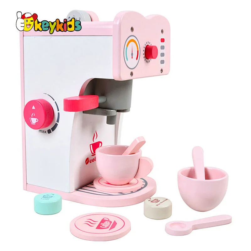 Hot sale pretend play pink wooden toy coffee maker for children W10D526