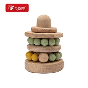 Food Grade Bracelet Teether Natural Wooden Stacking Ring Toy For Kids W13D412