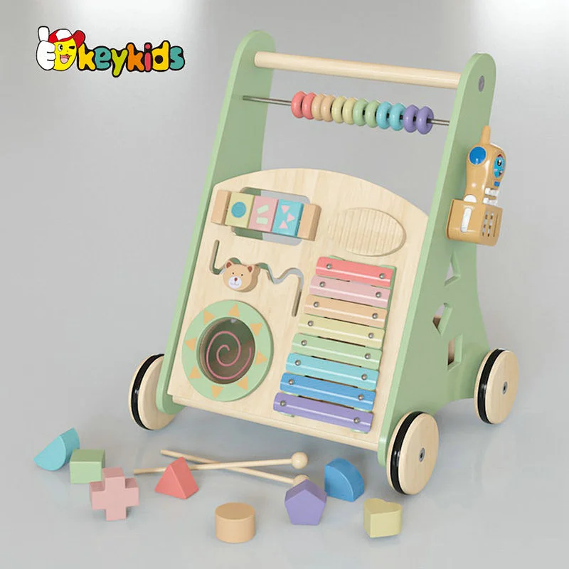 New design educational push wooden baby walker with activity center W08J001I