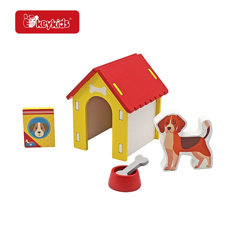 Pretend Play Dollhouse Accessories Mini Wooden Doghouse Toy For Kids W10D683