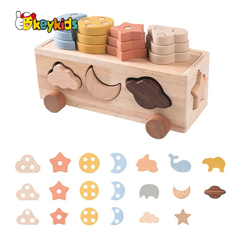 Educational STEM Geometric Toy Wooden Shape Sorter Car for Toddler W12D487