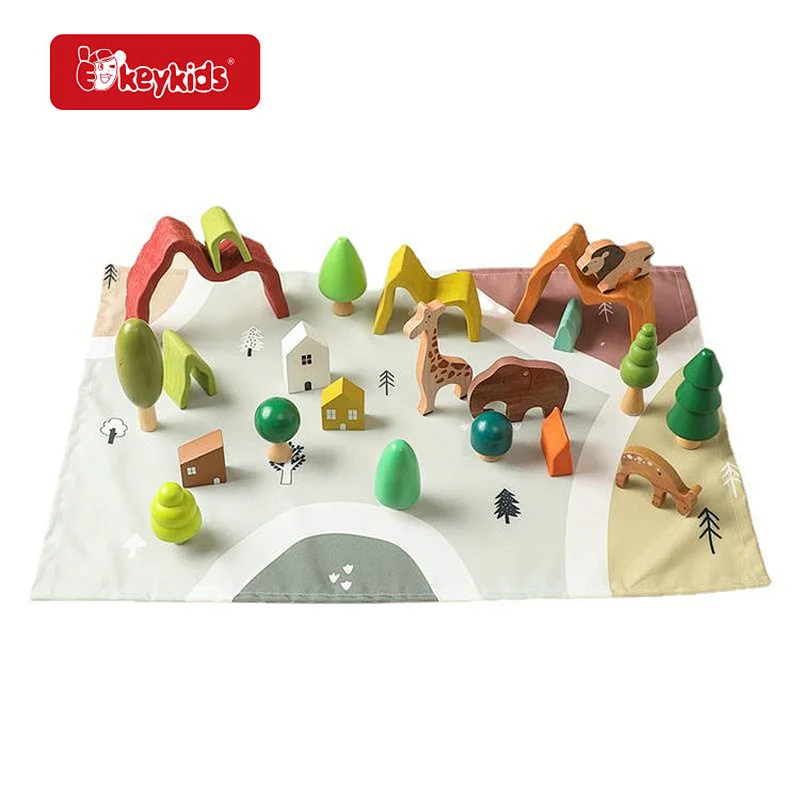 Wholesale Kids Montessori Wooden Forest Building Blocks Toys With Map W13A298