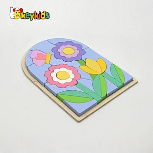 Custom educational colored wooden flower puzzle block for kids W14A366