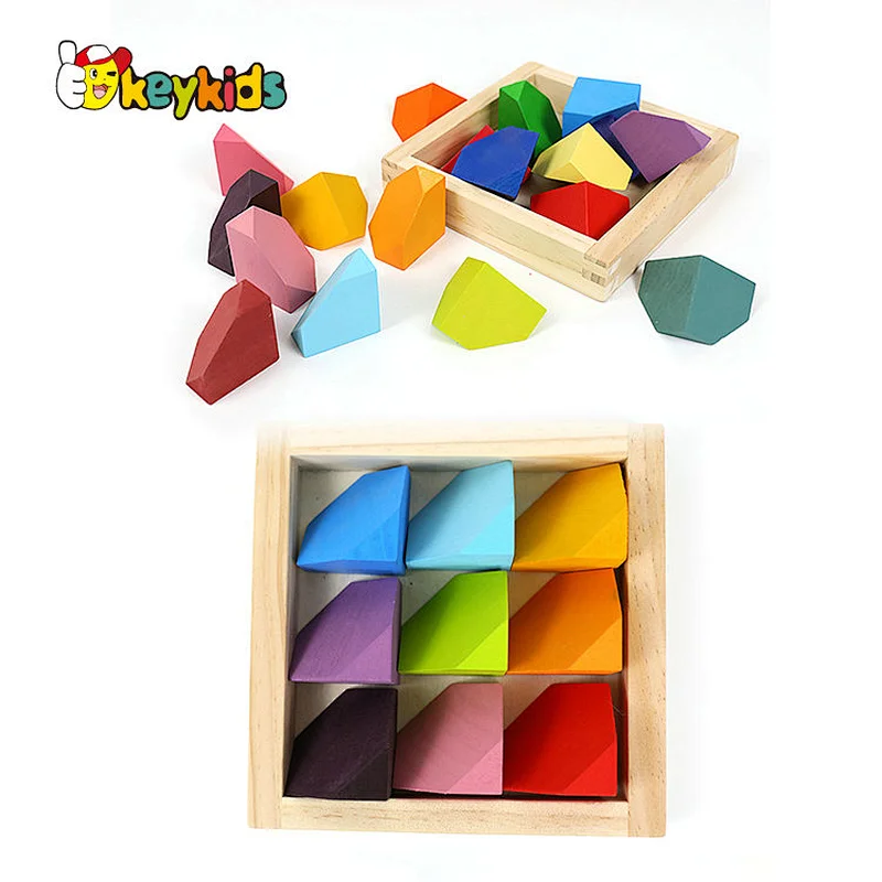 Early Educational Coloful Corner Stone Blocks Wooden Stacking Toy For Kids W11D024