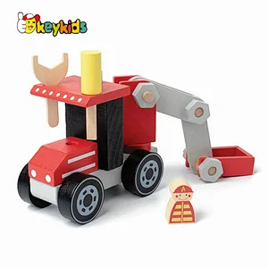 City construction truck wooden fire engine toy for kids W04A598