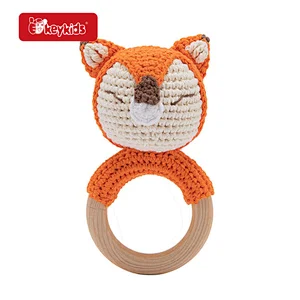 Montessori Teething Cute Animal Shaped Wooden Crochet Rattle Toy For Baby W07I203