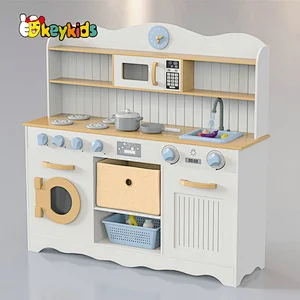 New released kids cooking pretend play wooden kitchen toy with running water W10C806
