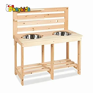 Outdoor kids pretend play wooden mud kitchen toys with stainless sink W10C819