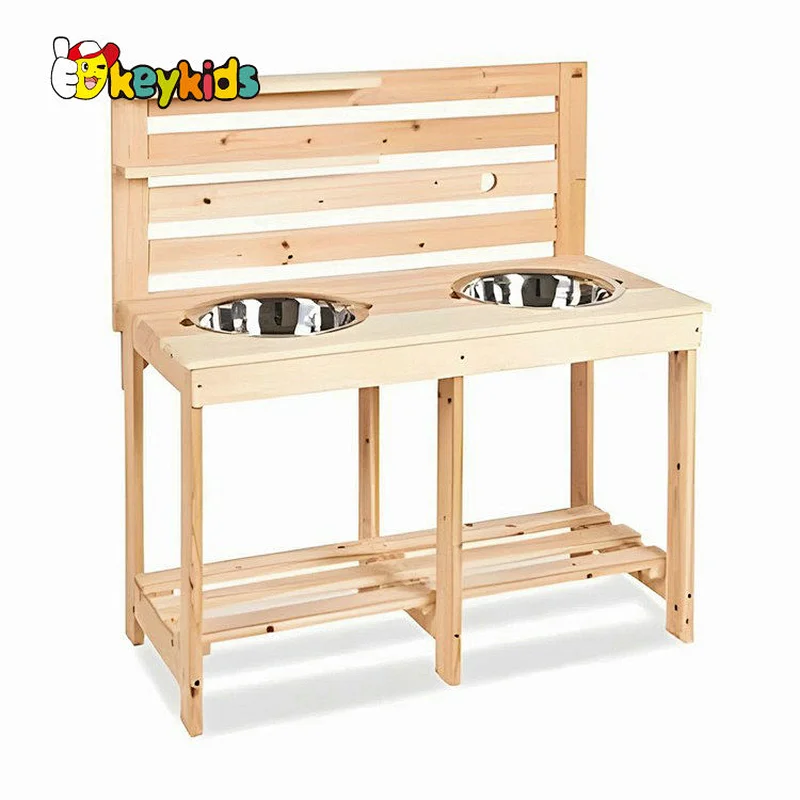 Outdoor kids pretend play wooden mud kitchen toys with stainless sink W10C819