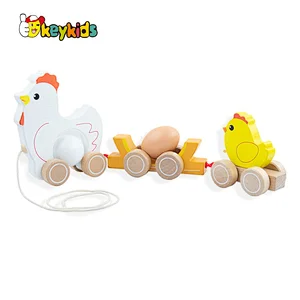 Customize educational pull push play wooden chicken egg toy for toddlers W05B211