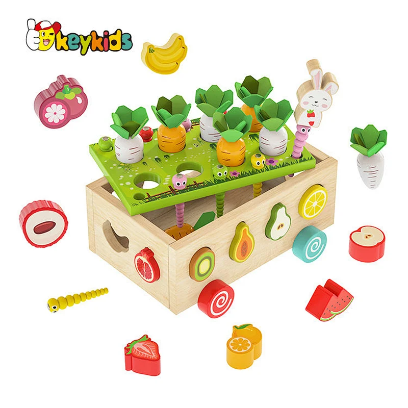 Kids Educational Multifunctional Shape Sorting Wooden Pull Radish Toy W12D425