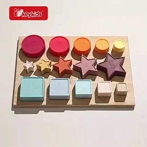 Early Learning Food Grade Teething Silicone Wooden Stacking Blocks For Kids W12D498