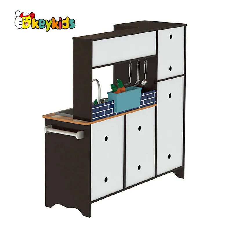 Modern Style Mini Black Wooden Kitchen Toy For Kids Pretend Role Play W10C752
