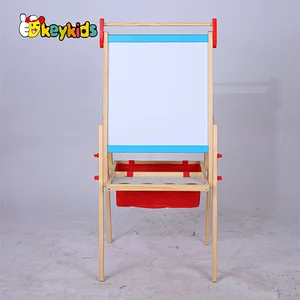 Children double sided height adjustable wooden drawing board with basket W12B234