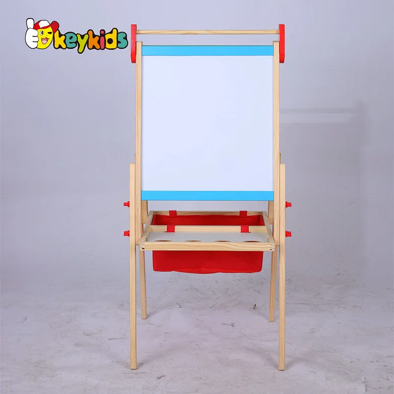 Children double sided height adjustable wooden drawing board with basket W12B234