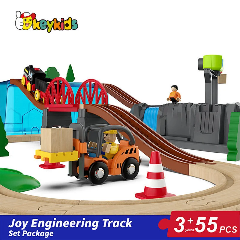 Hot sell 55 pcs classic railway wooden steam train toy for kids W04C248