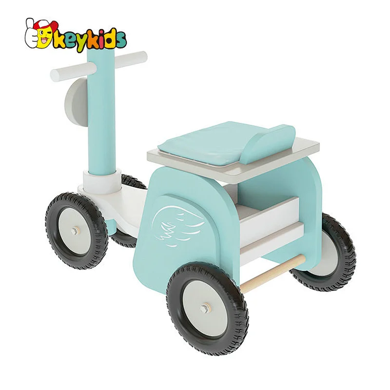 New Design Blue Ride On Car Kids Three Wheels Wooden Push Balance Bike Toy W16B017
