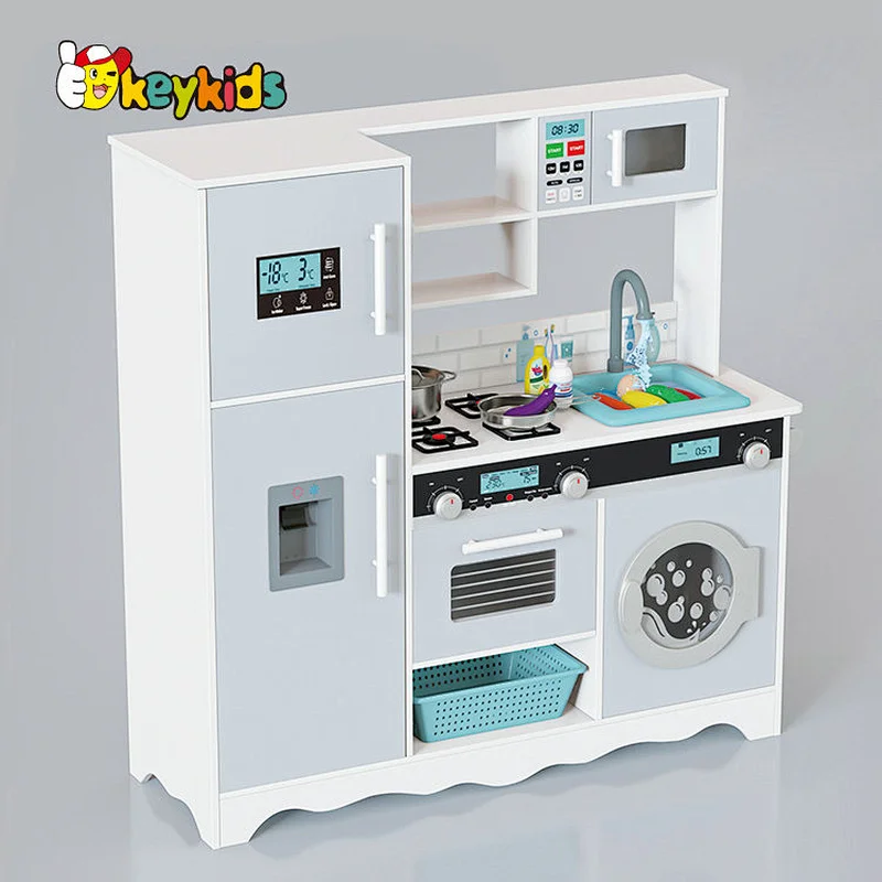 New Arrival water running wooden kids play kitchen with washing machine W10C787