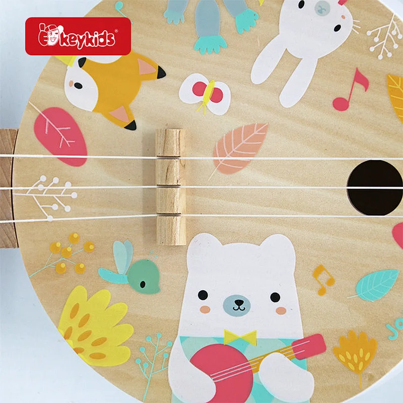 Educational Musical Instrument Cartoon Mini Wooden Guitar Toy For Kids W07H066
