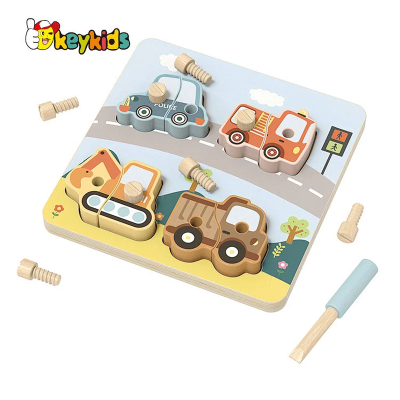 Customize kids educational matching wooden vehicle puzzle with tool toy W14D289