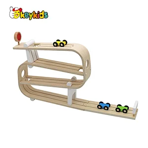 Customize educational kids track slot wooden toy ramp racer with 3 mini cars W04E434