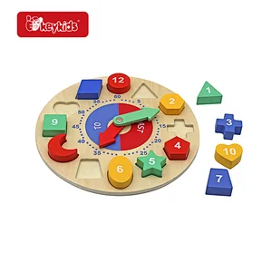 Customize Educational Shape Cognitive Toy Wooden Clock Puzzle For Kids W14K069