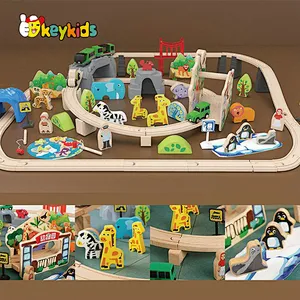 wholesale preschool play set wooden animal toy train track for children W04C251