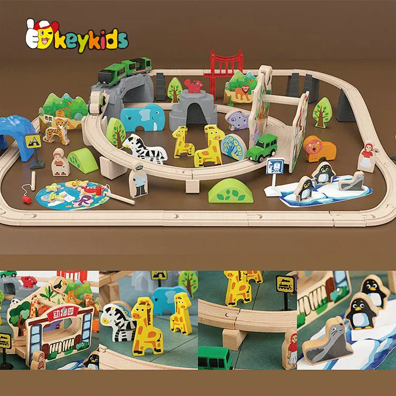 wholesale preschool play set wooden animal toy train track for children W04C251