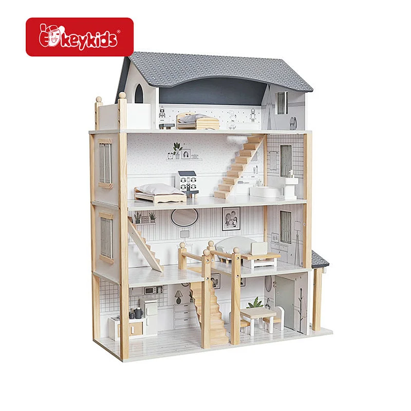 High Quality Kids Pretend Play Simulation Wooden Dollhouse With Furnitures W06A533