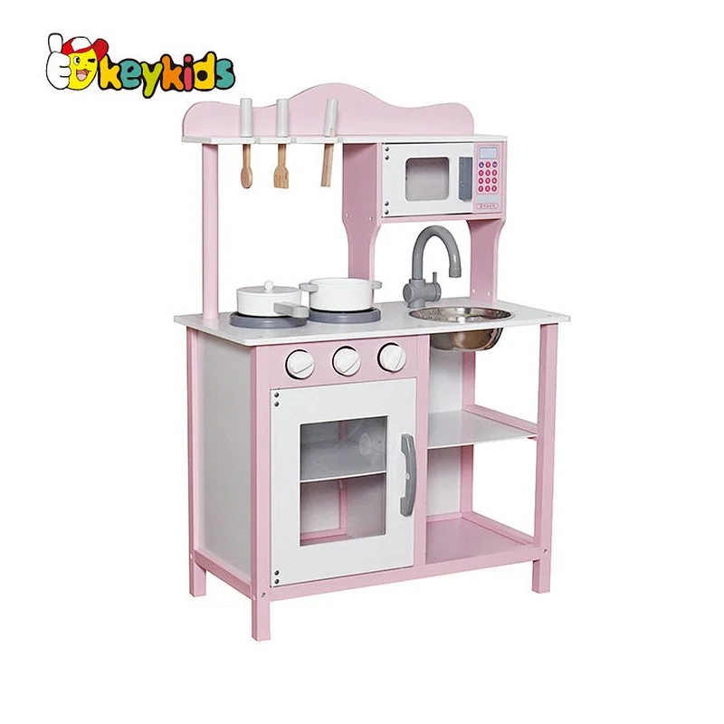 2023 New update cheap wooden pink toy kitchen for kids W10C404I