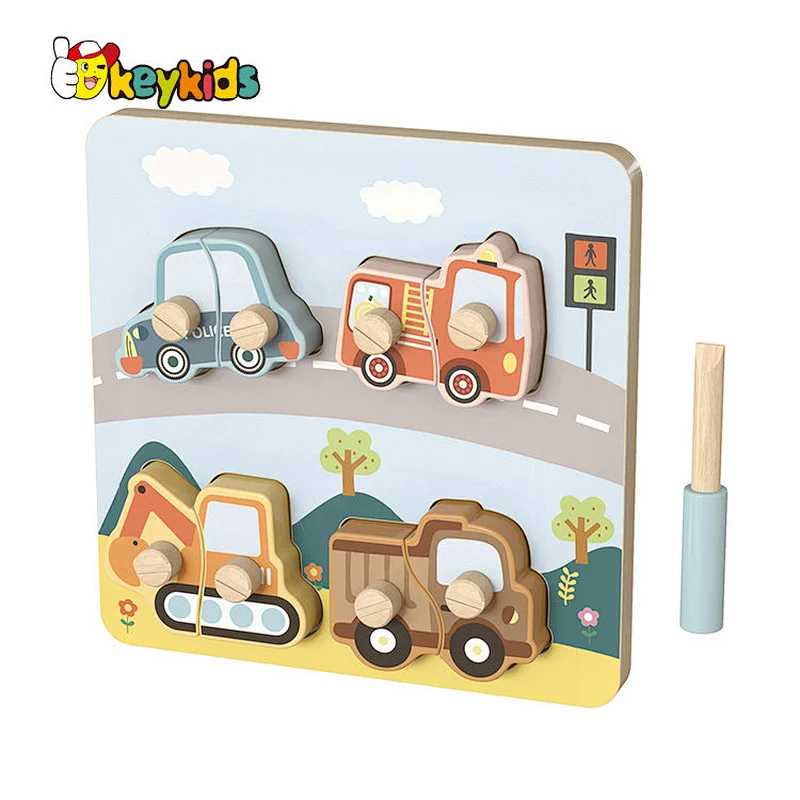 Customize kids educational matching wooden vehicle puzzle with tool toy W14D289