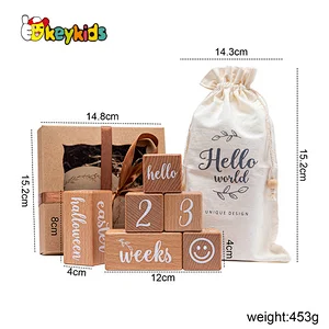 Month Date Display Wooden Perpetual Block Calendar for Desk W09F033