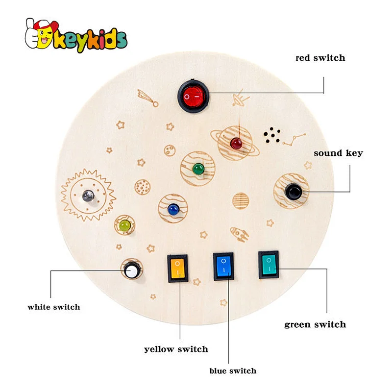 Customize kids Montessori board wooden sensory switch toy with led light sounds W12D458