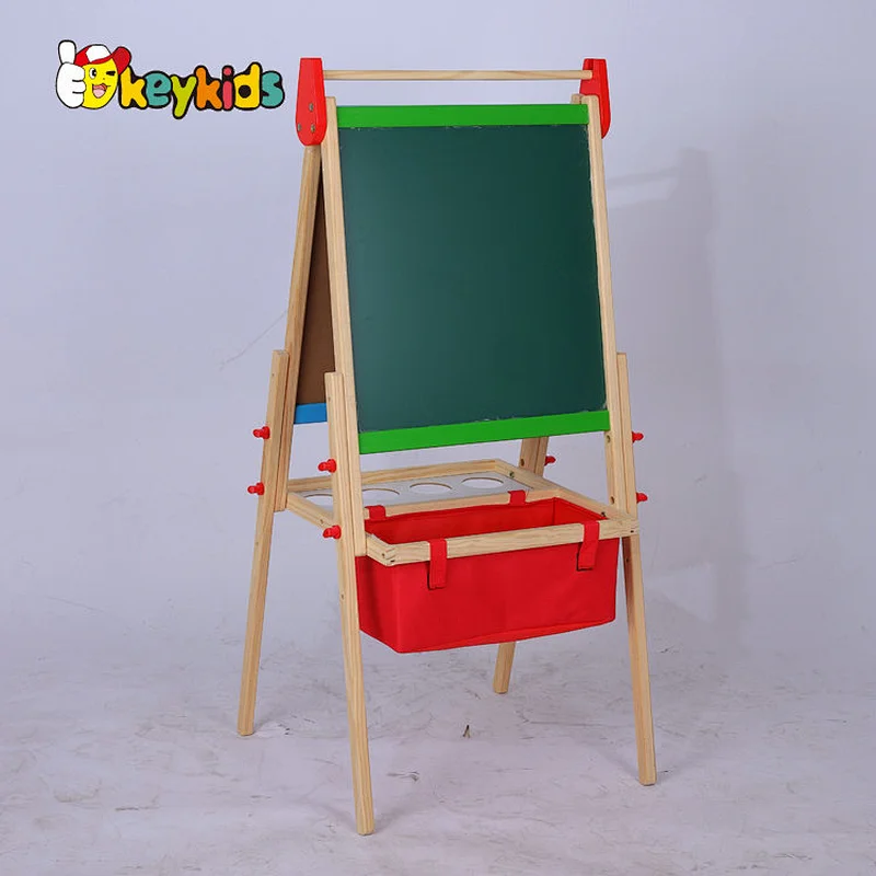 Children double sided height adjustable wooden drawing board with basket W12B234