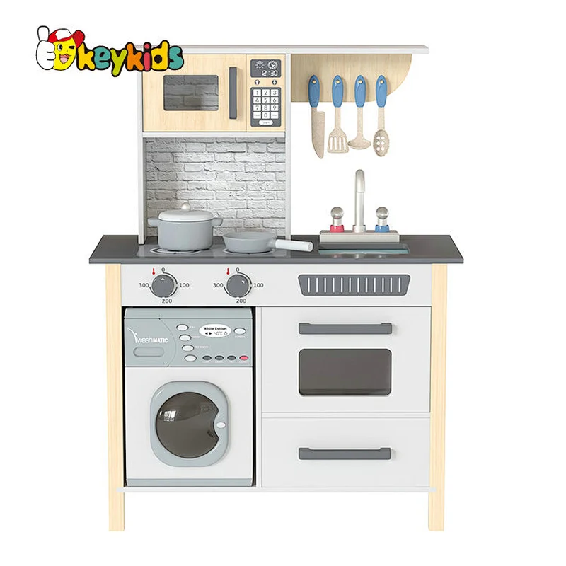 2023 New miniature grey wooden toy kitchen for kids W10C809
