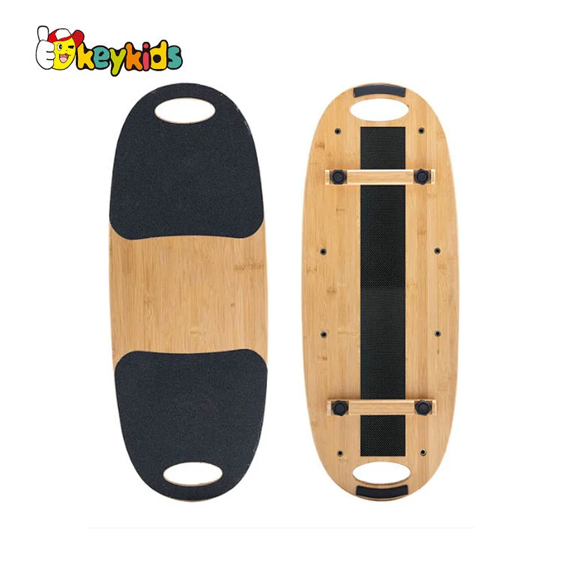 Wholesale custom wooden wobble balance board with cork roller W01F075