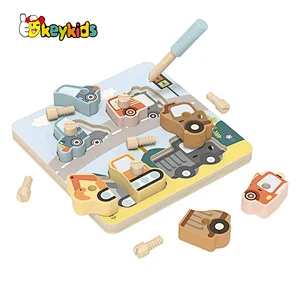Customize kids educational matching wooden vehicle puzzle with tool toy W14D289