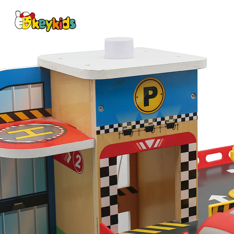 New design preschool asemmbly wooden parking garage toy set for kids W04B112