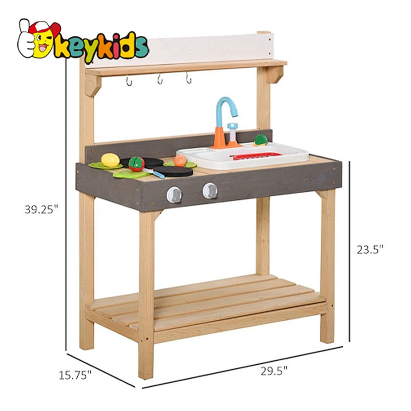 Factory price kids outdoor wooden play mud kitchen with sink running water W10C775