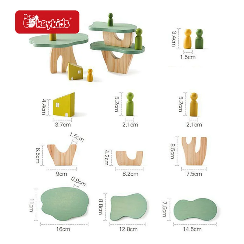 Hot Sale Early Educational Toy 11 Pcs Wooden Tree Stacking Blocks For Kids W13D414