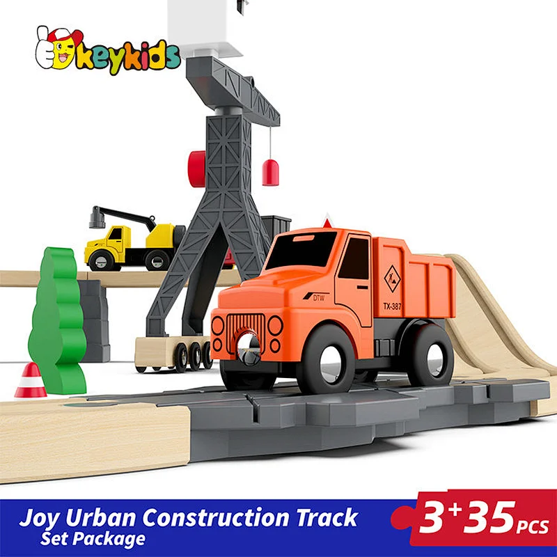 Customize cheap 35 PCS assembly slot toys wooden train track set for kids W04C246