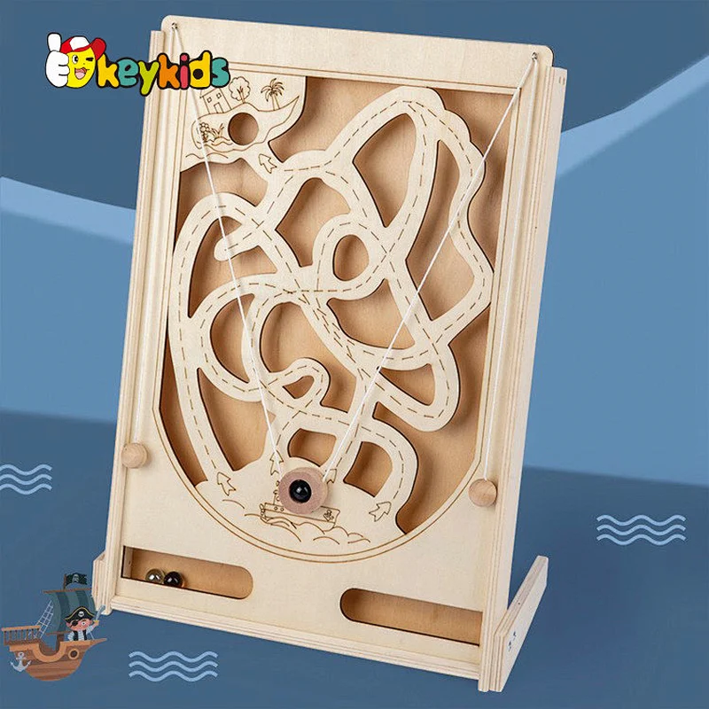 Non-toxic kids educational wooden pirate marble game for playing W01A538