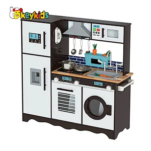 Modern Style Mini Black Wooden Kitchen Toy For Kids Pretend Role Play W10C752