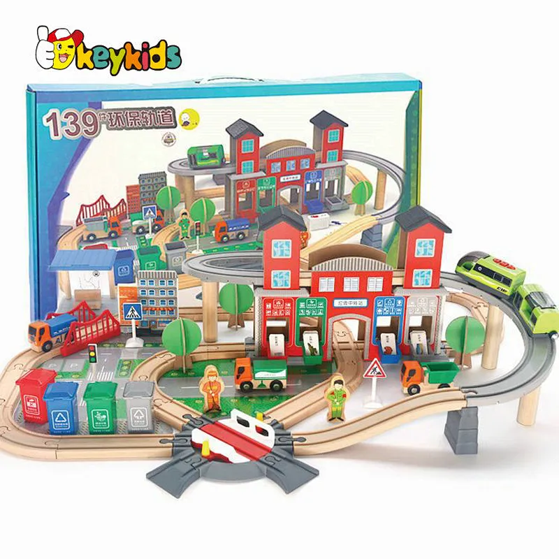 Classical toy train sets wooden model track toys for children W04C253