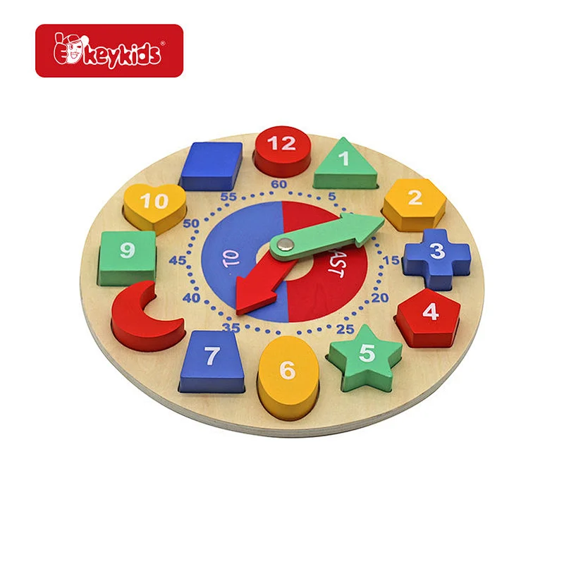 Customize Educational Shape Cognitive Toy Wooden Clock Puzzle For Kids W14K069