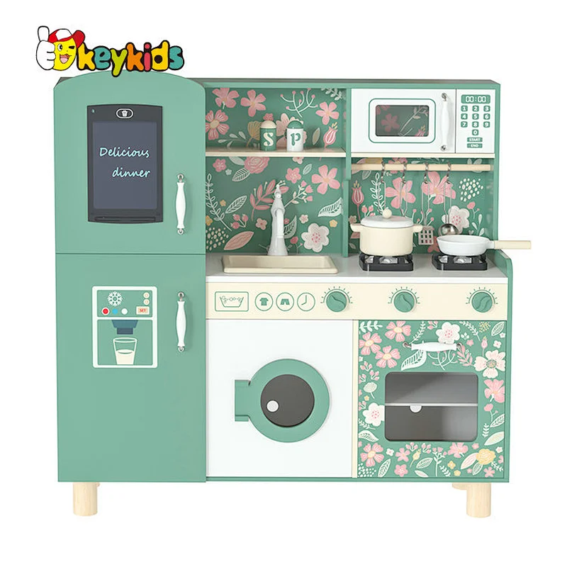 Eco friendly preschool children elections wooden play kitchen with magnetic board W10C790