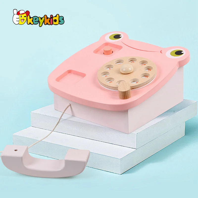 Top sale simulation play wooden telephone toy for kids W10D527