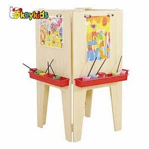 Cusotmize kids 4-sided station wooden easel with cup holders W12B248