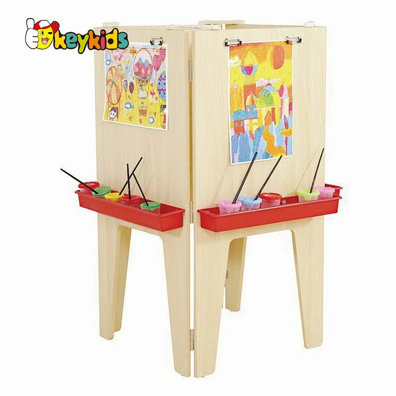 Cusotmize kids 4-sided station wooden easel with cup holders W12B248